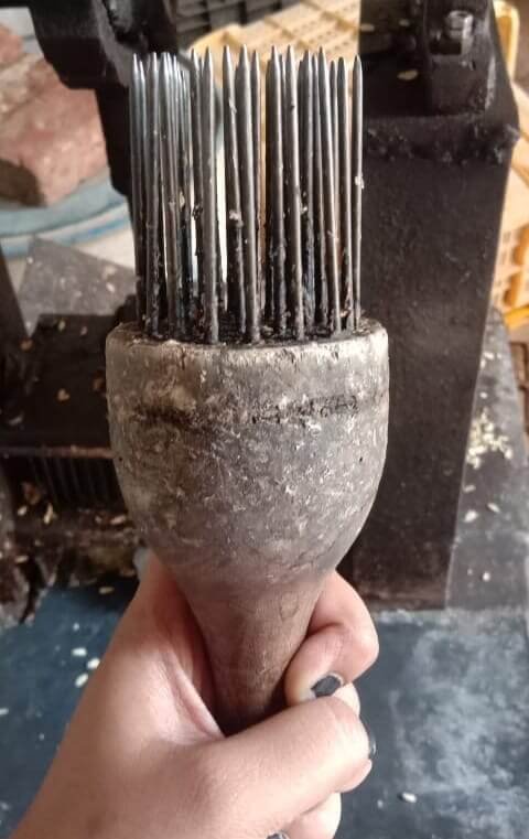 Traditional spiked tool used during petha preparation