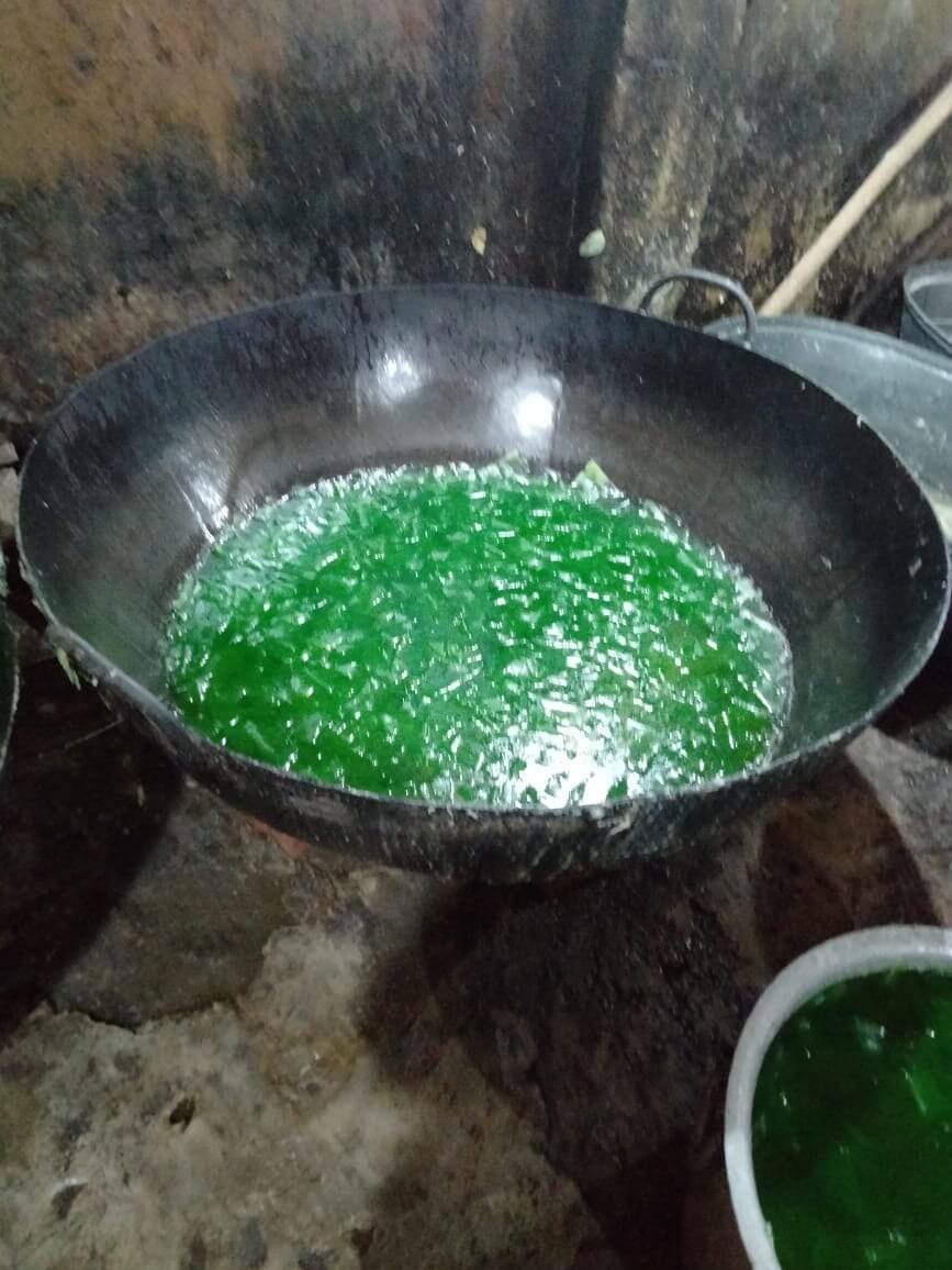 Green-flavoured petha being prepared in a large wok