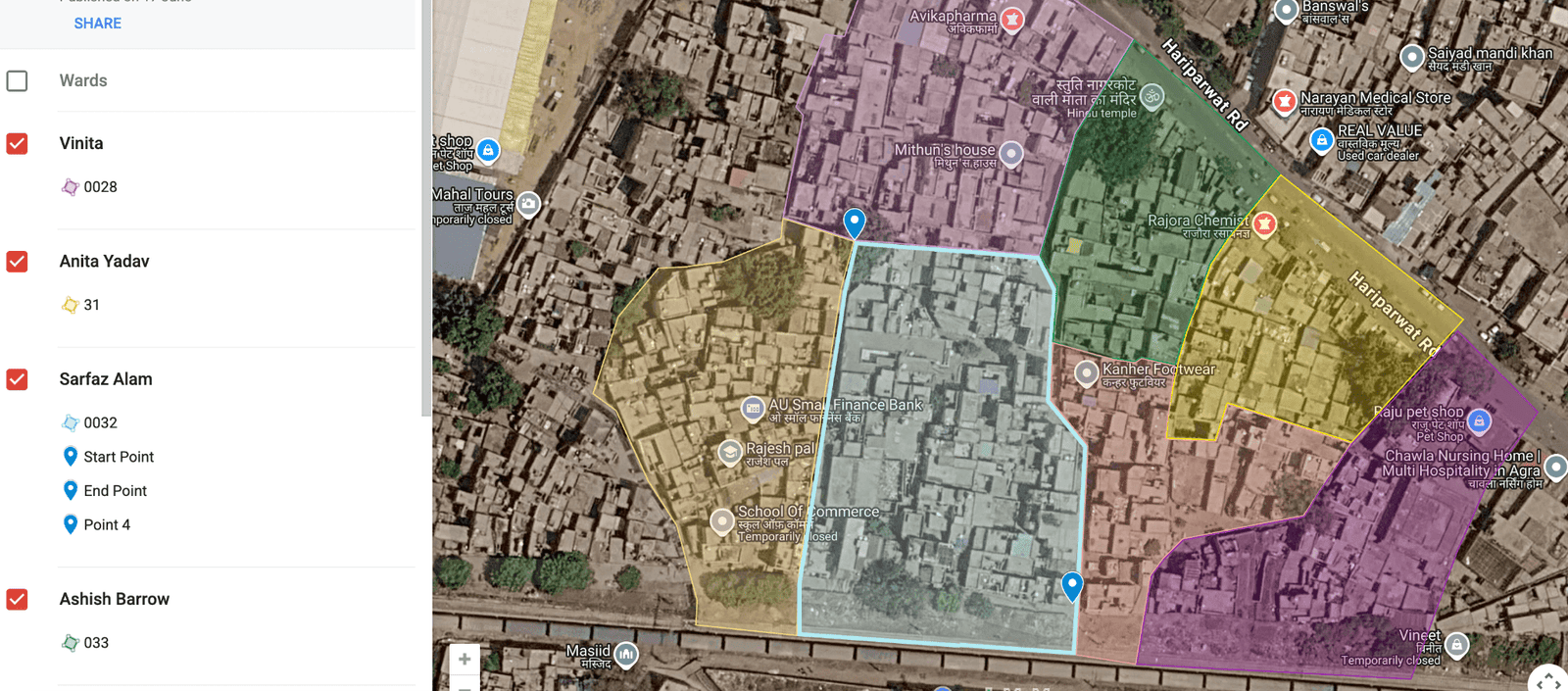 Interactive map made by the Department of Geography, St. John's College, Agra for the college staff.