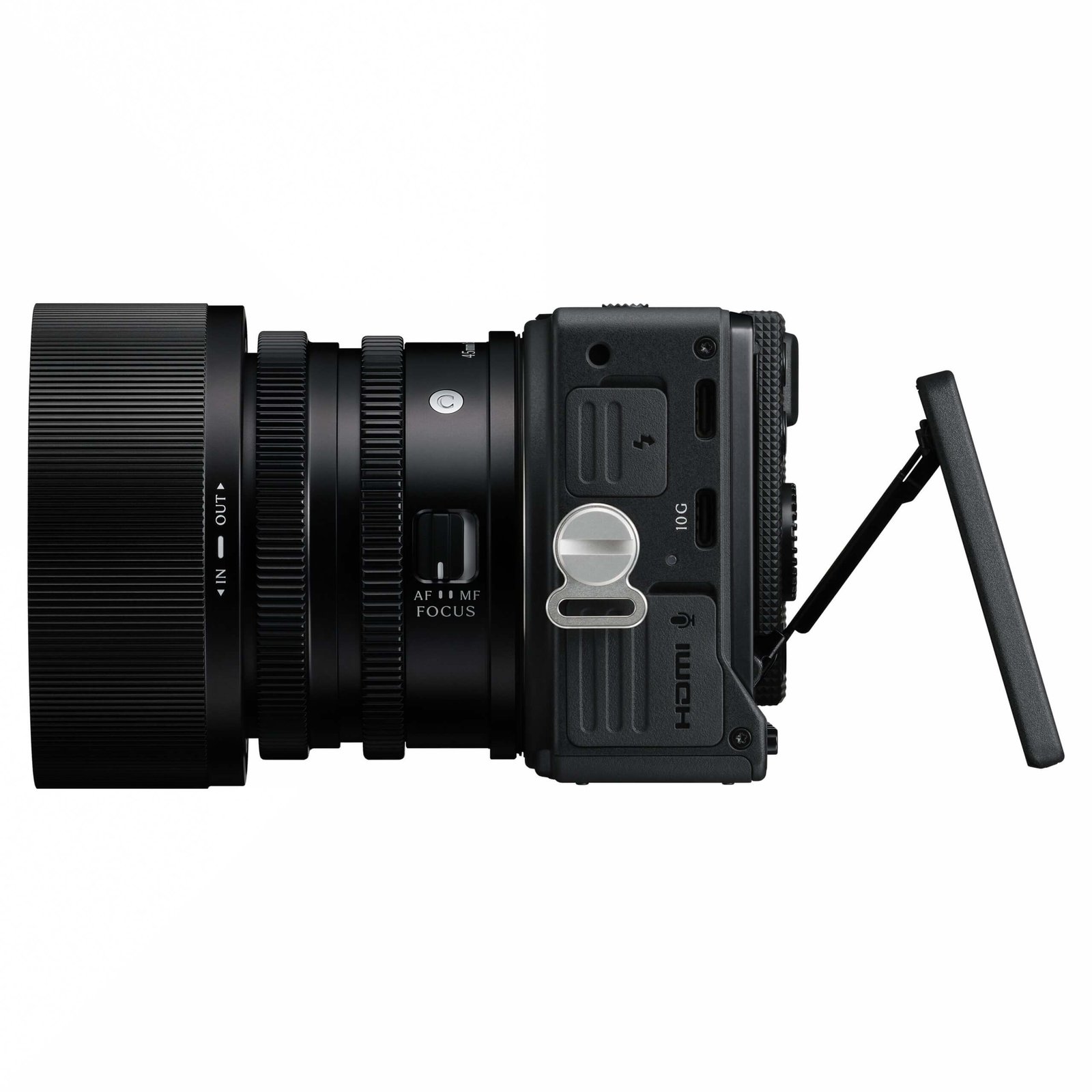 Sigma FP2 camera photographed from the side with its tilting rear screen extended